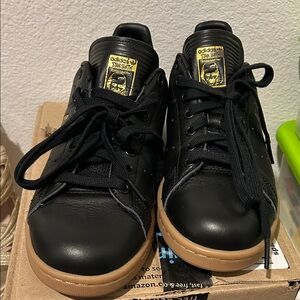 Adidas Black and Gold Sneakers with Gum Sole